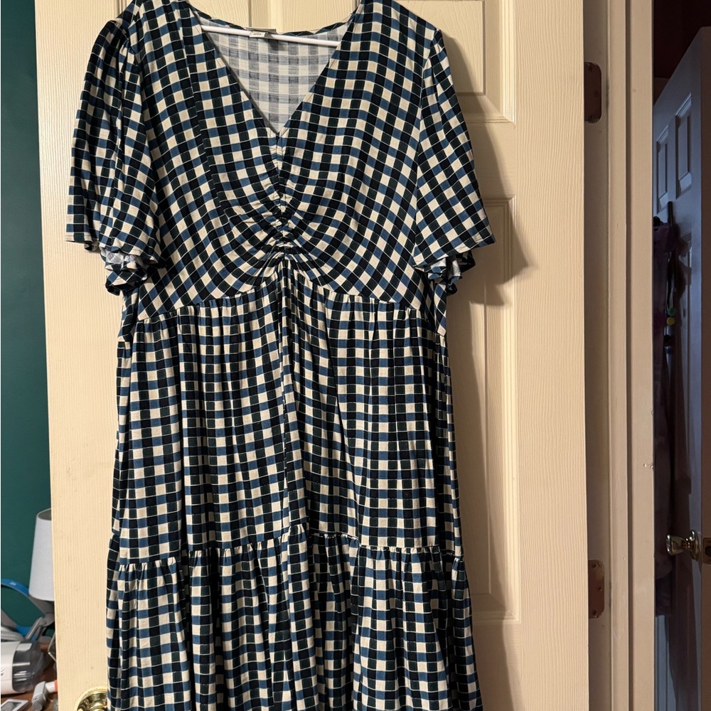 Ava & Viv Navy and White Plaid Midi Dress